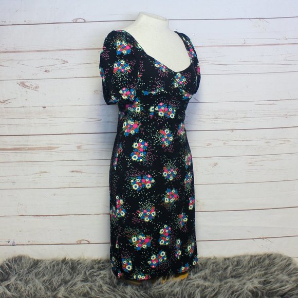 Anthropologie Scarletta Sweetheart Midi Dress Black Floral Romantic Anthro 6 - Picture 11 of 12